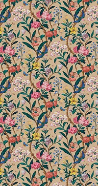 Birds, butterflies and bees among various blossoms (ca. 1850&ndash;1860) wallpaper in high resolution. Original from The Smithsonian. Digitally enhanced by rawpixel.