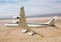 NASA&#39;s DC-8 airborne science laboratory banks low over Rogers Dry Lake at Edwards Air Force upon its return to NASA Dryden Flight Research Center Nov. 8, 2007. Original from NASA. Digitally enhanced by rawpixel.