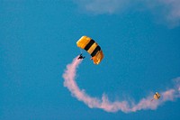 The U.S. Army Golden Knights demonstrate precision skydiving as part of the World Space Expo aerial salute at NASA's Kennedy Space Center. Original from NASA. Digitally enhanced by rawpixel.