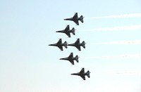The U.S. Air Force Thunderbirds Demonstration Squadron fly in close formation during the World Space Expo aerial salute, Nov 4th, 2011. Original from NASA. Digitally enhanced by rawpixel.