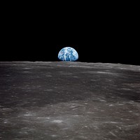 View of Earth rising over Moon&#39;s horizon taken from Apollo 11 spacecraft. Original from NASA. Digitally enhanced by rawpixel.