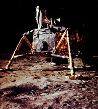 A close up of the Lunar Module on the Lunar surface. Original from NASA. Digitally enhanced by rawpixel.