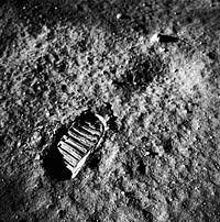 A close-up view of an astronaut&rsquo;s footprint in the lunar soil, photographed by a 70 mm lunar surface camera during the Apollo 11 lunar surface extravehicular activity. Original from NASA. Digitally enhanced by rawpixel.