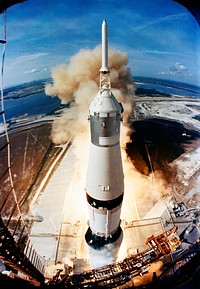 Liftoff of the Apollo 11 lunar landing mission. Original from NASA. Digitally enhanced by rawpixel.