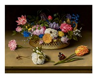 Still life flowers art print, remixed from the artwork of Ambrosius Bosschaert the Elder