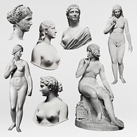 Vintage female sculptures design element, aesthetic Greek goddess psd collage element set