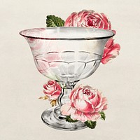 Vintage goblet psd decorated with flower illustration, remixed from the artwork by John Tarantino