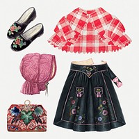 Antique women&#39;s fashion psd outfit design element set, remixed from public domain collection