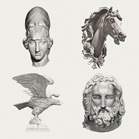 Antique sculptures psd design element set, remixed from public domain collection