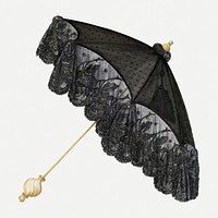 Black parasol psd vintage illustration, remix from artwork by Peter Connin