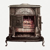 Vintage Franklin stove illustration, remixed from the artwork by J. Howard Iams