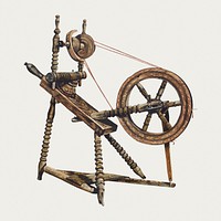 Antique spinning wheel psd illustration, remixed from the artwork by Walter Praefke