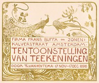 Tentoonstellingsaffiche met een pauw en een fazant voor een tentoonstelling van Theo van Hoytema bij Firma Frans Buffa en Zonen te Amsterdam (1896) print in high resolution by Theo van Hoytema. Original from The Rijksmuseum. Digitally enhanced by rawpixel.