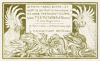 Uitnodiging met twee kaketoes (1896) print in high resolution by <a href="https://www.rawpixel.com/search/Theo%20van%20Hoytema?sort=curated&amp;page=1">Theo van Hoytema</a>. Original from The Rijksmuseum. Digitally enhanced by rawpixel.