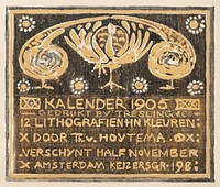 Aankondiging voor kalender (1905) print in high resolution by <a href="https://www.rawpixel.com/search/Theo%20van%20Hoytema?sort=curated&amp;page=1">Theo van Hoytema</a>. Original from The Rijksmuseum. Digitally enhanced by rawpixel.