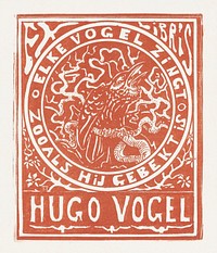 Ex libris van Hugo Vogel (1896) print in high resolution by Theo van Hoytema. Original from The Rijksmuseum. Digitally enhanced by rawpixel.