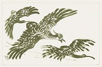 Drie vliegende vogels (1878&ndash;1917) print in high resolution by <a href="https://www.rawpixel.com/search/Theo%20van%20Hoytema?sort=curated&amp;page=1">Theo van Hoytema</a>. Original from The Rijksmuseum. Digitally enhanced by rawpixel.