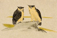 Wenskaart met twee uilen (1890) print in high resolution by <a href="https://www.rawpixel.com/search/Theo%20van%20Hoytema?sort=curated&amp;page=1">Theo van Hoytema</a>. Original from The Rijksmuseum. Digitally enhanced by rawpixel.
