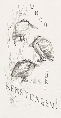 Kerstkaart met drie pelikanen (1878&ndash;1917) print in high resolution by <a href="https://www.rawpixel.com/search/Theo%20van%20Hoytema?sort=curated&amp;page=1">Theo van Hoytema</a>. Original from The Rijksmuseum. Digitally enhanced by rawpixel.