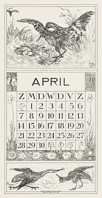 Kalenderblad april met tureluur (1917) print in high resolution by Theo van Hoytema. Original from The Rijksmuseum. Digitally enhanced by rawpixel.