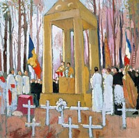 Mass in front of the tomb of Ernest Psichari (Messe devant la tombe d'Ernest Psichari) (1924) painting in high resolution by Maurice Denis. Original from The Public Institution Paris Musées. Digitally enhanced by rawpixel.