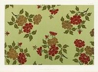 Japanese flowers and leaves pattern. Digitally enhanced from our own original first edition of The Practical Decorator and Ornamentist (1892) by G.A Audsley and M.A. Audsley.