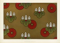 Floral designs Japanese imperial crests Japanese antique pattern. Digitally enhanced from our own original first edition of The Practical Decorator and Ornamentist (1892) by G.A Audsley and M.A. Audsley.
