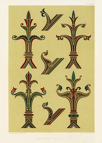 Gothic ornamental elements. Digitally enhanced from our own original first edition of The Practical Decorator and Ornamentist (1892) by G.A Audsley and M.A. Audsley.