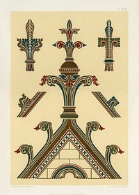 Gothic ornamental elements. Digitally enhanced from our own original first edition of The Practical Decorator and Ornamentist (1892) by G.A Audsley and M.A. Audsley.