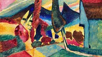 Kandinsky desktop wallpaper, abstract background, Landscape with Two Poplars famous painting