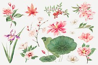 Vintage Japanese plant vector art print, remix from artworks by Megata Morikaga