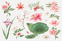 Japanese plant psd art print, remix from artworks by Megata Morikaga
