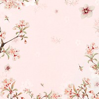 Vintage Japanese psd floral frame peach blossoms and hibiscus art print, remix from artworks by Megata Morikaga