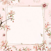 Vintage Japanese floral frame psd cherry blossom and hibiscus art print, remix from artworks by Megata Morikaga