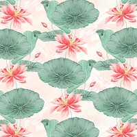 Lotus seamless pattern vector botanical background, remix from artworks by Megata Morikaga