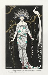 Costumes Parisiens: Grande robe du soir from Journal des Dames et des Modes (1914) fashion illustration in high resolution by George Barbier. Original from The Rijksmuseum. Digitally enhanced by rawpixel.