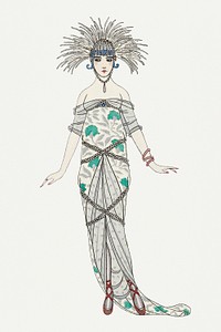 1920s women&#39;s fashion psd vintage dress, remix from artworks by George Barbier