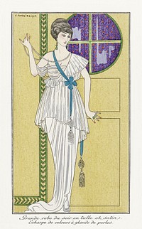 Costumes Parisiens, No. 84: Grande robe du soir from Journal des Dames et des Modes (1913) fashion illustration in high resolution by George Barbier. Original from The Rijksmuseum. Digitally enhanced by rawpixel.