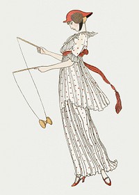 Beautiful woman psd 19th century fashion, remix from artworks by George Barbier