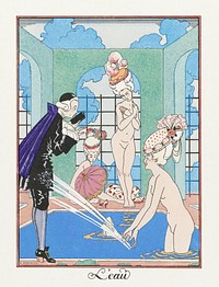 L&#39;Eau (1917&ndash;1920) fashion illustration in high resolution by <a href="https://www.rawpixel.com/search/George%20Barbier?sort=curated&amp;page=1">George Barbier</a>. Original from The Rijksmuseum. Digitally enhanced by rawpixel.