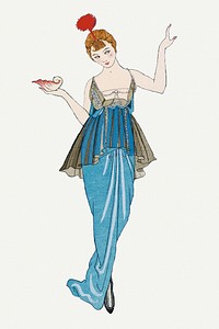 Vintage feminine fashion psd, remix from artworks by George Barbier