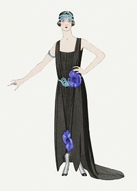 Beautiful woman psd 19th century fashion, remix from artworks by George Barbier