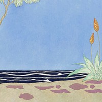 Tropical beach background vector, remix from artworks by George Barbier