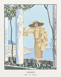 Amalfi. Robe, de Worth from Gazette du Bon Ton No. 7, Pl. 54 (1922) fashion illustration in high resolution by George Barbier. Original from The Rijksmuseum. Digitally enhanced by rawpixel.