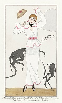 Costumes Parisiens, no.21: Robe de drap blanc from Journal des Dames et des Modes (1912) fashion illustration high resolution by George Barbier. Original from The Rijksmuseum. Digitally enhanced by rawpixel.