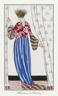 Costumes Parisiens, No. 71: Manteau de Théâtre from Journal des Dames et des Modes (1913) fashion illustration in high resolution by George Barbier. Original from The Rijksmuseum. Digitally enhanced by rawpixel.