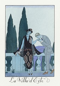 La Villa d'Este: France XXe si&egrave;cle (1923) fashion illustration in high resolution by George Barbier. Original from The Rijksmuseum. Digitally enhanced by rawpixel.