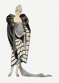 Beautiful woman psd 19th century fashion, remix from artworks by George Barbier