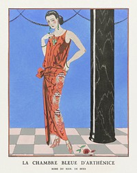 La chambre bleue d&#39;arth&eacute;nice / Robe du soir, de Beer from Gazette du Bon Ton. Art &ndash; Modes &amp; Frivolit&eacute;s: Evening Attire No. 1 (1923) fashion illustration in high resolution by <a href="https://www.rawpixel.com/search/George%20Barbier?sort=curated&amp;page=1">George Barbier</a>. Original from The Rijksmuseum. Digitally enhanced by rawpixel.