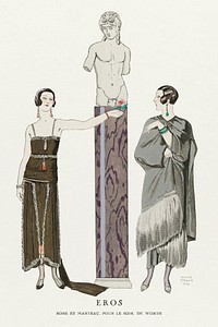 Eros / Robe et manteau, pour le soir, de Worth from Gazette du Bon Ton No. 9 (1924) fashion illustration in high resolution by <a href="https://www.rawpixel.com/search/George%20Barbier?sort=curated&amp;page=1">George Barbier</a>. Original from The Rijksmuseum. Digitally enhanced by rawpixel.